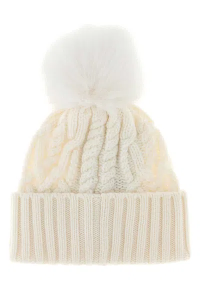 Moncler Cozy Wool Blend Beanie With Pom Detail In Neutral
