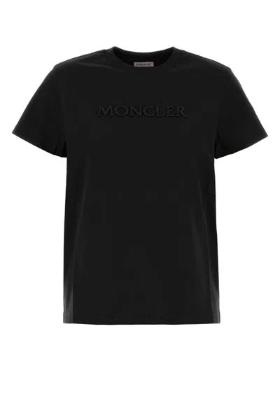 Moncler Black T-shirt With Embroidered Logo On The Front And Logo Patch On The Sleeve In Cotton Woma In Black