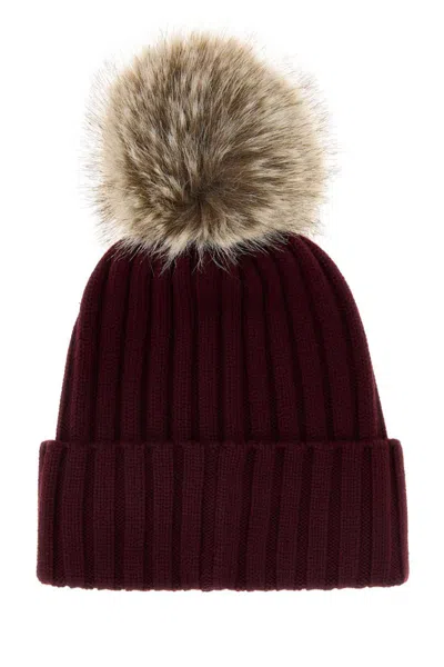 Moncler Burgundy Wool Beanie Hat In Red
