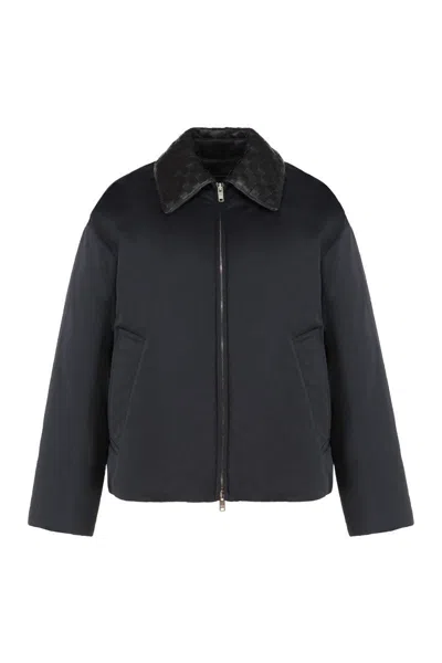 Bottega Veneta Intrecciato Leather-trimmed Shell Down Jacket In Black