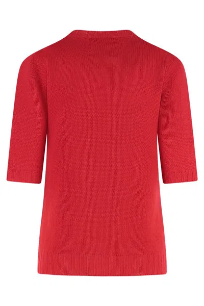 Fabiana Filippi Short-sleeved Cashmere Sweater With Ribbed Trims In Red