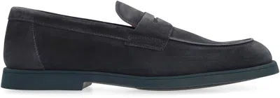 Doucal's Man Loafers Slate Blue Size 9 Leather In Blue
