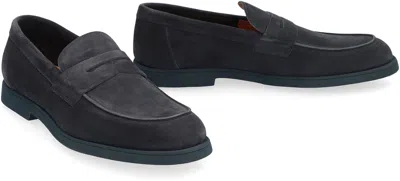 Doucal's Man Loafers Slate Blue Size 9 Leather In Blue
