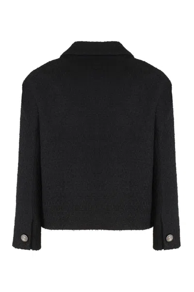 Gucci Double-breasted Wool Jacket Featuring Pockets In Black