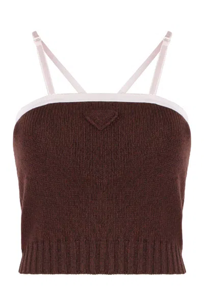 Prada Wool And Cachemire Top In Brown