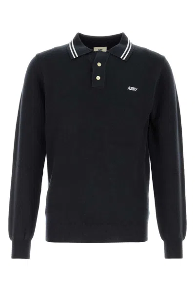 Autry Blue Knit Polo Shirt In Black