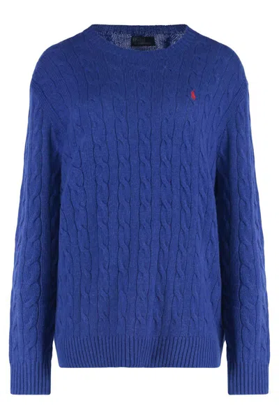 Polo Ralph Lauren Cobalt Blue Cable-knit Sweater In Wool And Cashmere In Blue