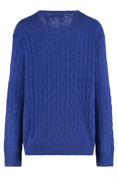 Polo Ralph Lauren Cobalt Blue Cable-knit Sweater In Wool And Cashmere In Blue