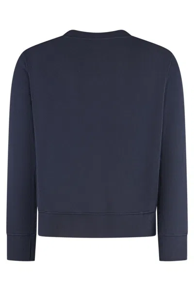 Autry Blue Crewneck Sweater With Logo Embroidered On The Front In Cotton Man In Blue