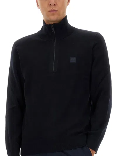 Hugo Boss Boss Zippered Sweater With Logo Patch In Black