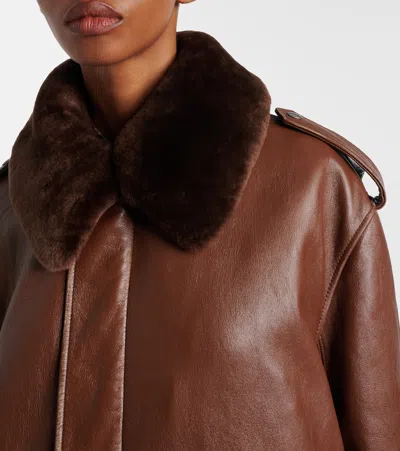 Prada Shearling-collar Leather Jacket In Brown