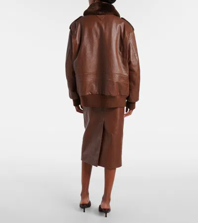 Prada Shearling-collar Leather Jacket In Brown
