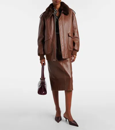 Prada Shearling-collar Leather Jacket In Brown