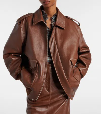 Prada Shearling-collar Leather Jacket In Brown