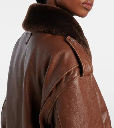 Prada Shearling-collar Leather Jacket In Brown
