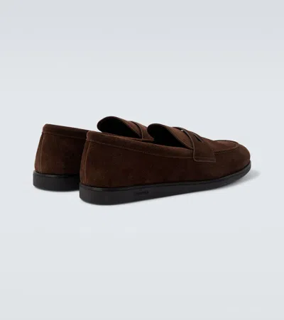 Church's Round-toe Suede Loafers With Penny Strap In Brown