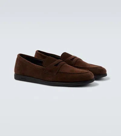 Church's Round-toe Suede Loafers With Penny Strap In Brown