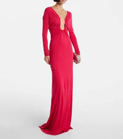 Christopher Esber Arced Palm Strapless Shawl Gown Cranberry In Pink