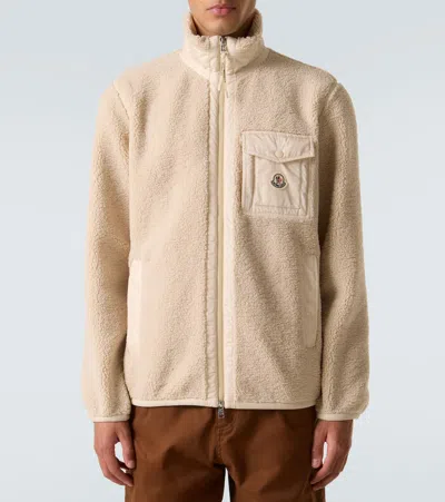 Moncler Teddy-effect Fleece Sweatshirt With Zip And Pocket In Nude