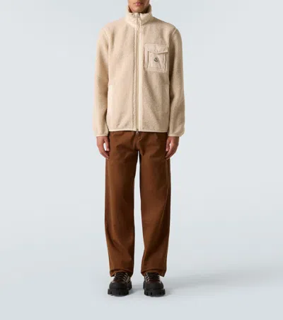 Moncler Teddy-effect Fleece Sweatshirt With Zip And Pocket In Nude