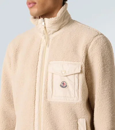Moncler Teddy-effect Fleece Sweatshirt With Zip And Pocket In Nude