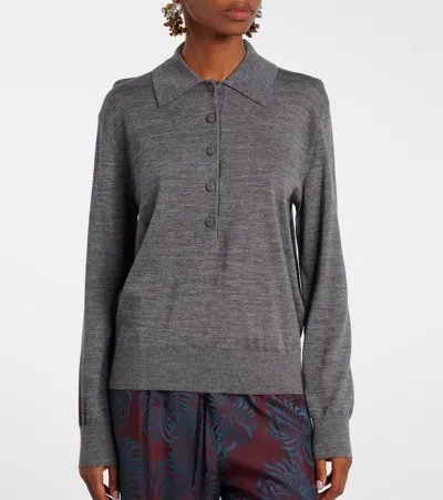 Dries Van Noten Polopullover Aus Wolle In Gray