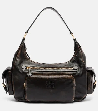 Miu Miu Womens Caffe Pocket Leather Top Handle Bag In Brown
