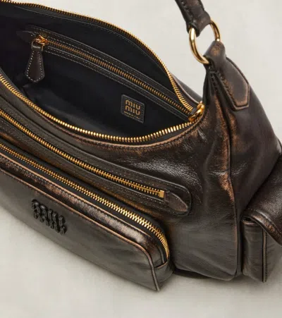 Miu Miu Womens Caffe Pocket Leather Top Handle Bag In Brown