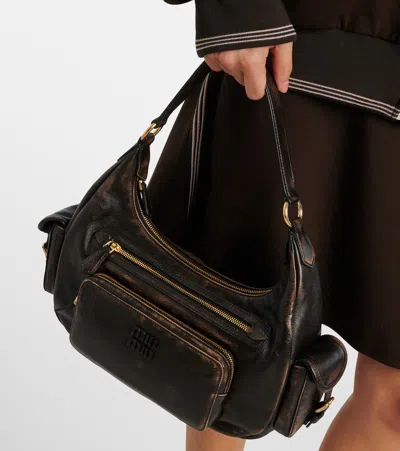 Miu Miu Womens Caffe Pocket Leather Top Handle Bag In Brown