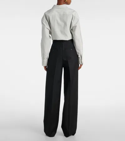 Saint Laurent Wide Leg Trousers With Pleats And Pockets In Black