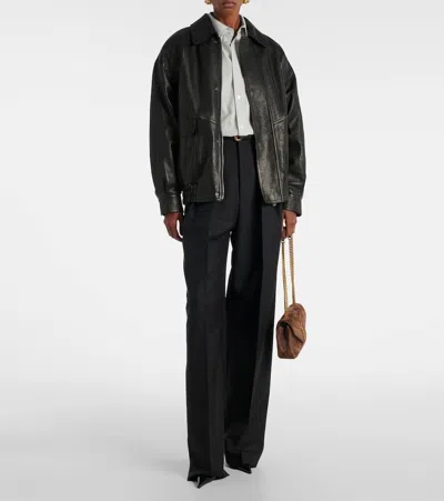 Saint Laurent Wide Leg Trousers With Pleats And Pockets In Black