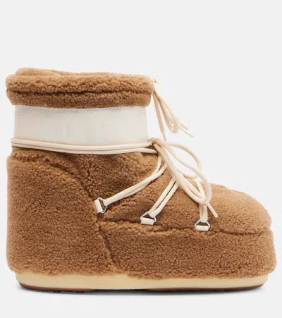 Moon Boot Camel Eco Fur Icon Low Ankle Boots In Brown