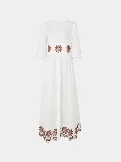 Loretta Caponi Uva Embroidered Cotton Long Dress Size: Xs