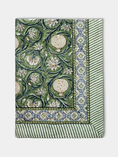Chamois Tangier Pomegranate Block-printed Cotton Rectangular Tablecloth (106/5in/2.7m)