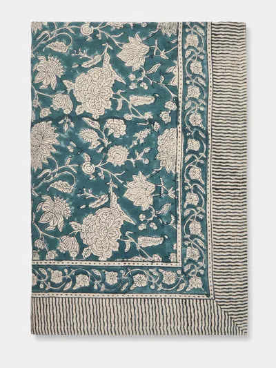 Chamois Indian Rose Block-printed Linen Rectangular Tablecloth (90.5in/2.3m)