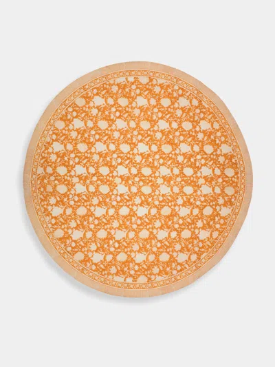 Chamois Indian Rose Block-printed Cotton Round Tablecloth (63in/1.6m)