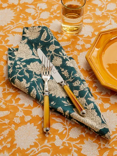 Chamois Indian Rose Block-printed Linen Napkins (set Of 4)