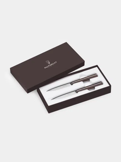 Puiforcat Couteaux D'orfèvre Stainless Steel And Wood Paring Knives (set Of 2)