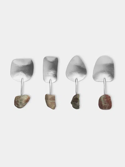 Thalia Maria Silver Sterling Silver And Pebble Jam / Condiment Spoons (set Of 4)