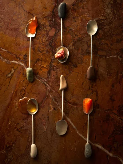 Thalia Maria Silver Sterling Silver And Pebble Dessert Spoons (set Of 6)