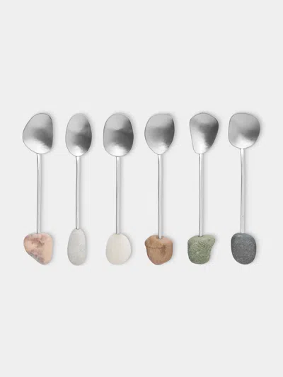 Thalia Maria Silver Sterling Silver And Pebble Dessert Spoons (set Of 6)