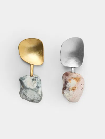 Thalia Maria Silver Sterling Silver And Pebble Salt & Pepper Spoons (set Of 2)