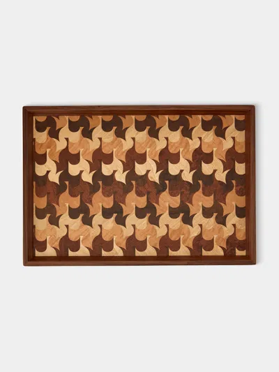 Mori Kougei Poke Marquetry Wood Tray (15in/38.5cm)