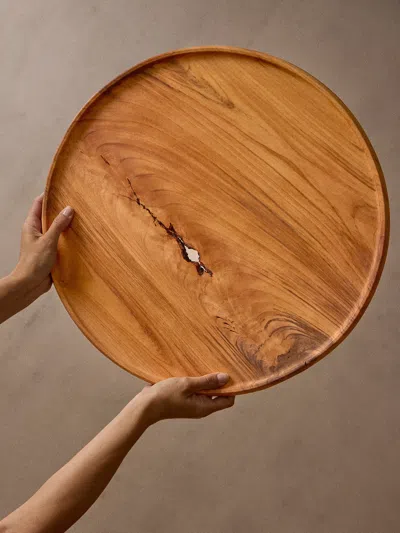 Iida Woodturning Hand-turned Zelkova Oil-finish Tray (18in/46cm)