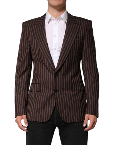 Dolce & Gabbana Black Brown Stripe Single Breasted Blazer In Brown