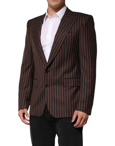 Dolce & Gabbana Black Brown Stripe Single Breasted Blazer In Brown