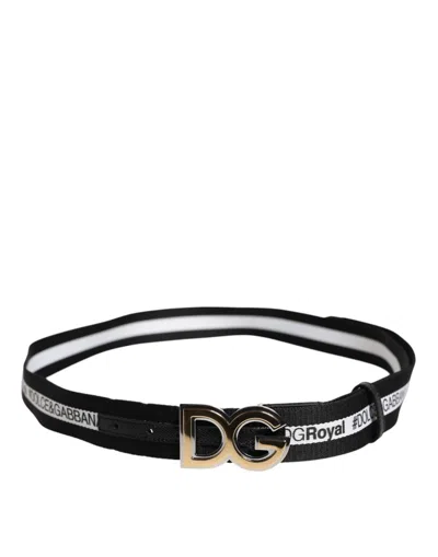 Dolce & Gabbana Black Cotton Metal Dg Logo Gold Buckle Belt In Black
