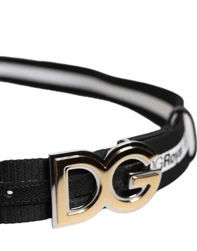 Dolce & Gabbana Black Cotton Metal Dg Logo Gold Buckle Belt In Black