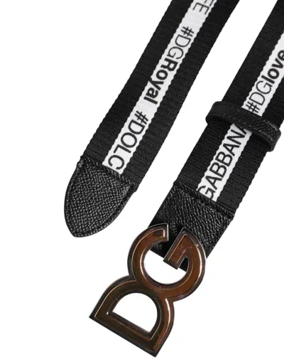 Dolce & Gabbana Black Cotton Metal Dg Logo Gold Buckle Belt In Black