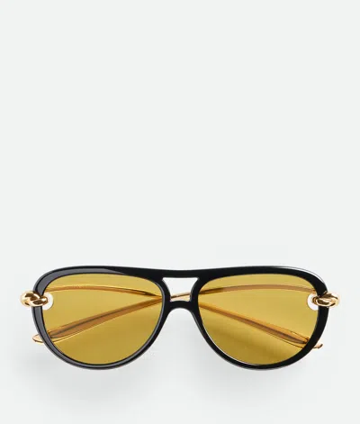 Bottega Veneta Bv1418s Signature Icons 001 Black Gold Yellow Sunglasses In Multi